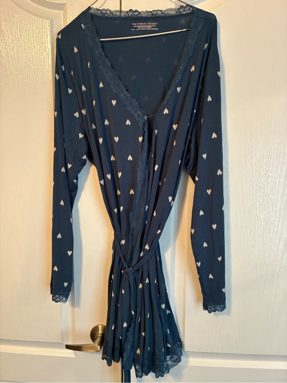 Victoria's Secret Slate Blue Heart-Print Modal Lace-Trim Robe - Picture 4 of 10
